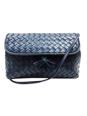 Auth Bottega Veneta Navy Blue Leather Small Intreciatto Crossbody Bag Preloved
